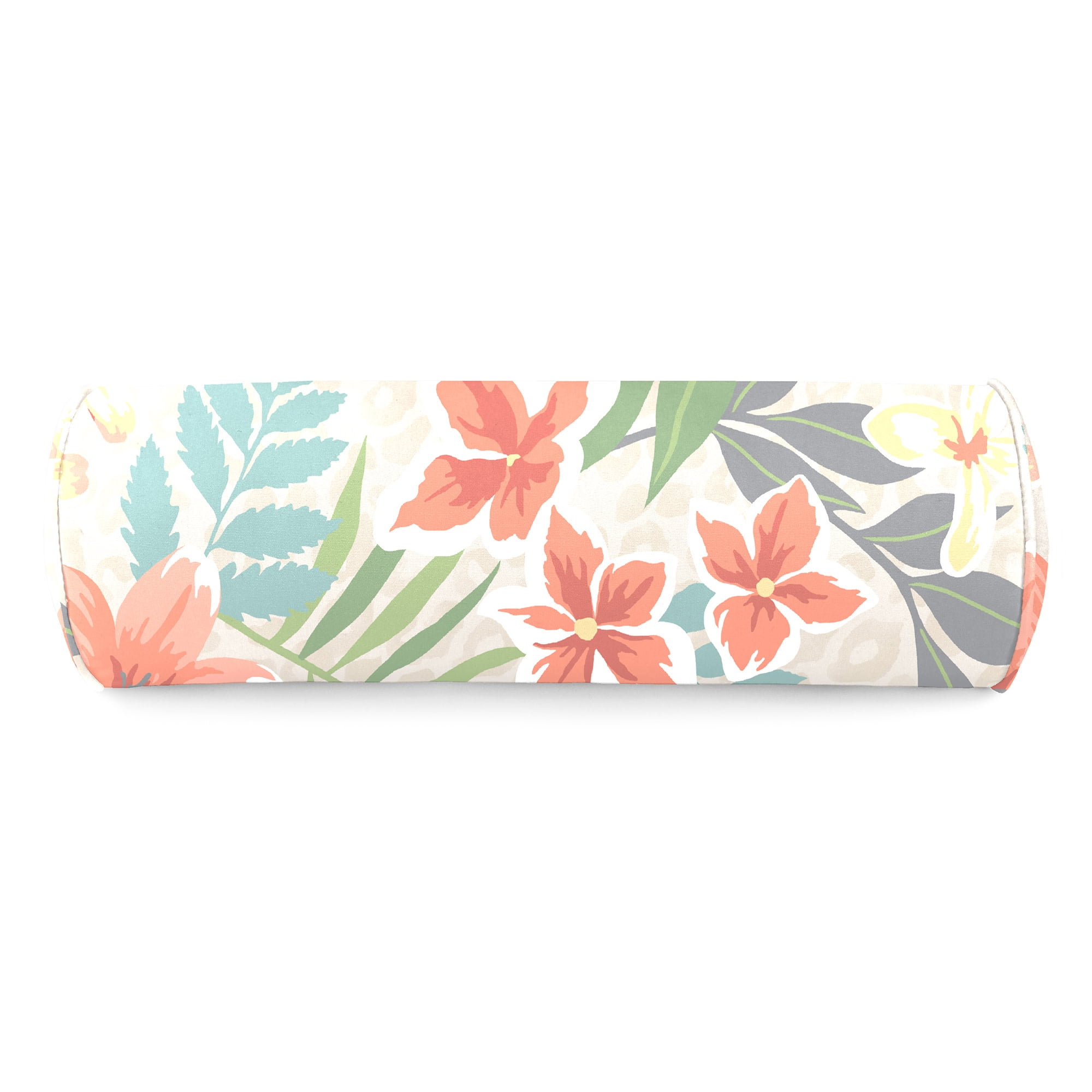 Jordan Manufacturing 7" x 17" Menda Tearose Multicolor Floral Round Outdoor Bolster Pillow with Welt (2 Pack)