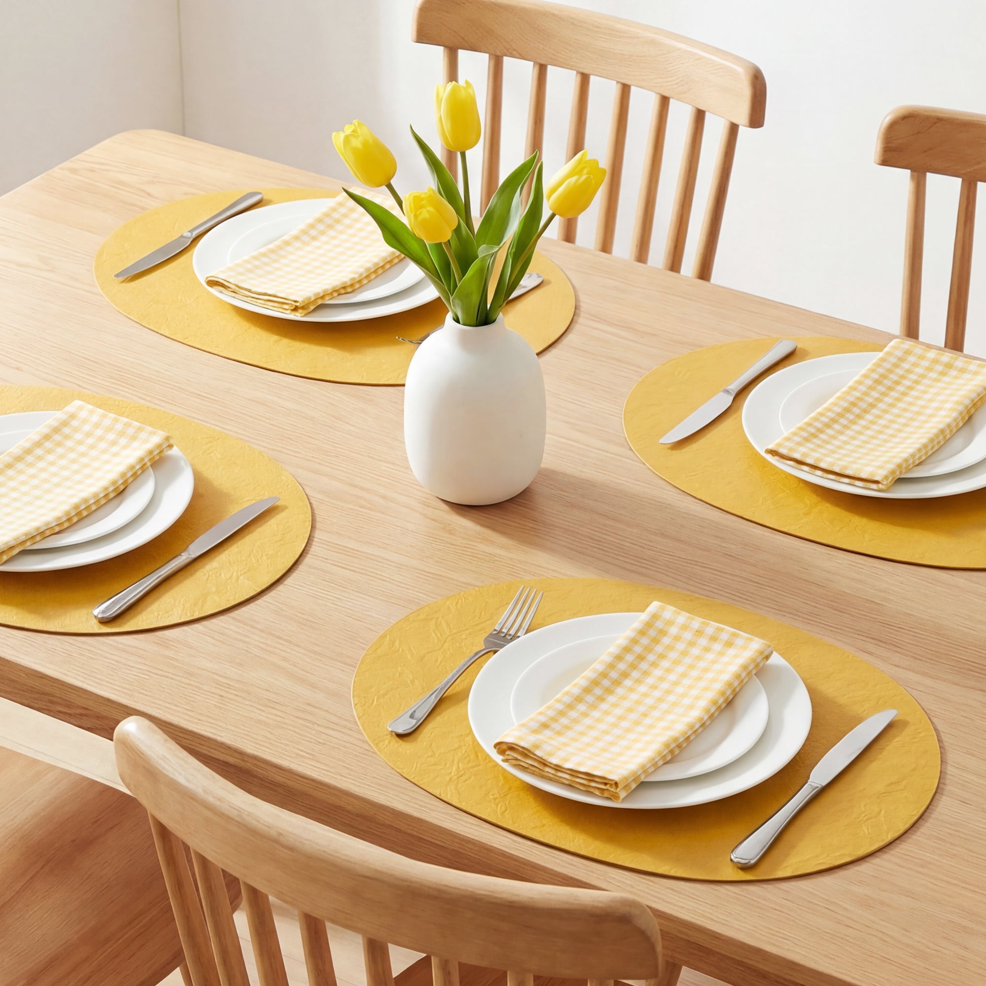 Unique Bargains 4pcs Faux Leather Placemats Yellow 17.5"x12.8"