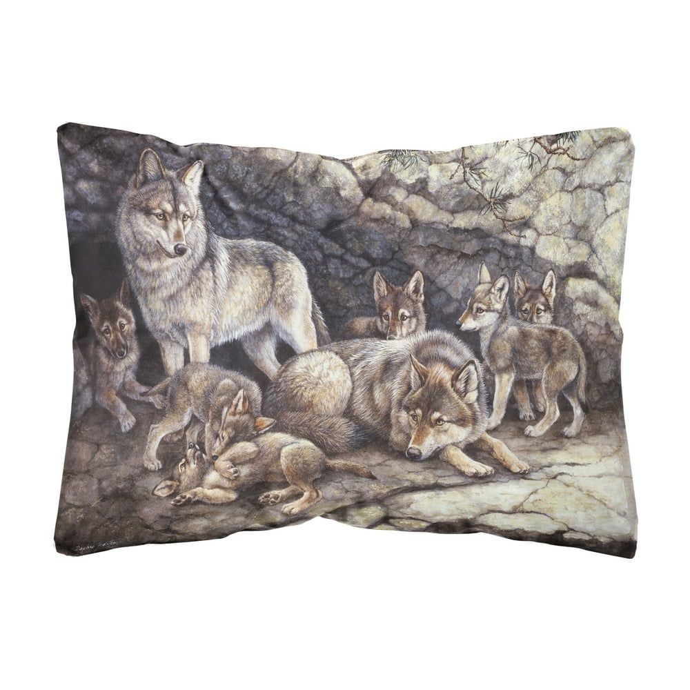 Wolf Wolves by the Den Fabric Decorative Pillow