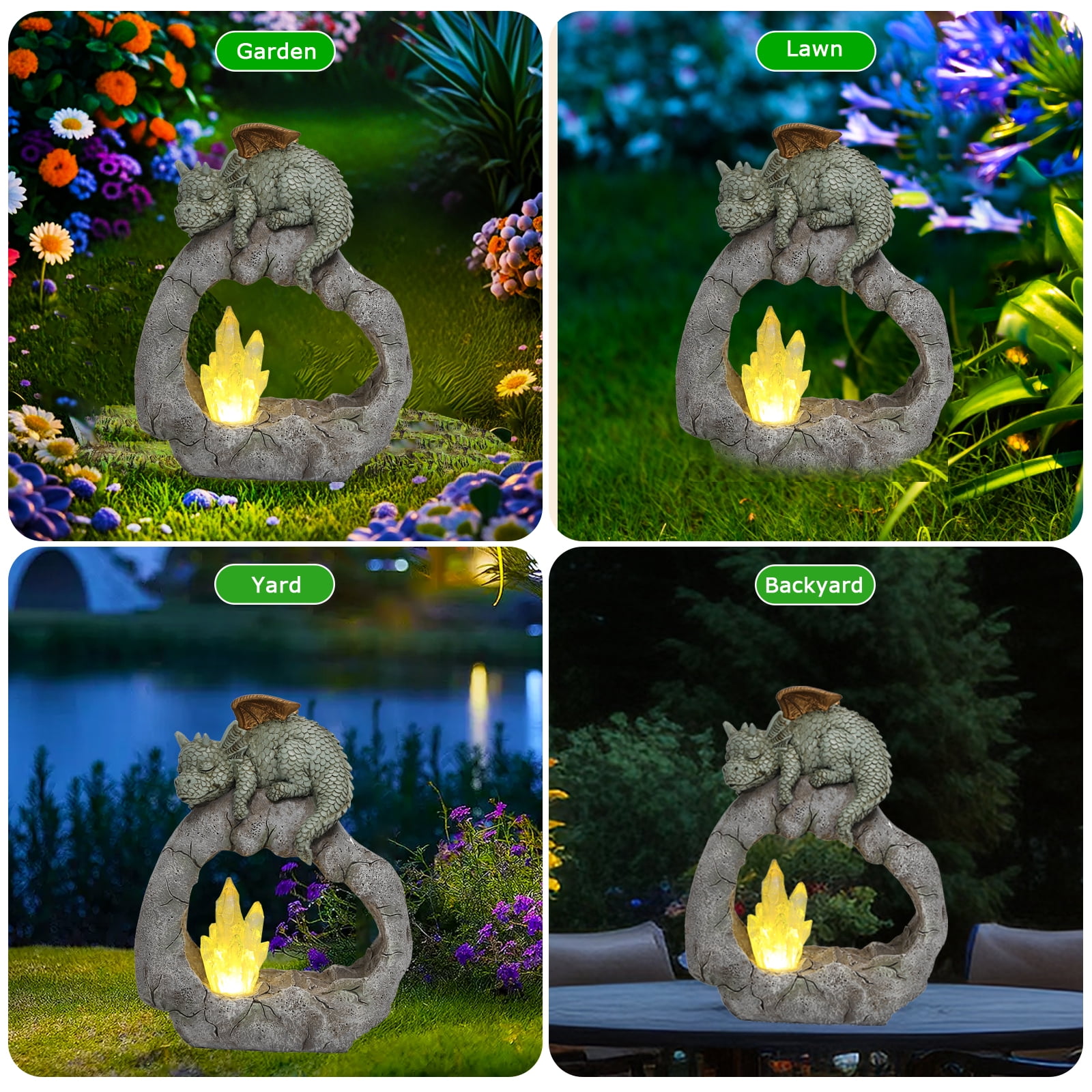 Solar Dragon Garden Statues Outdoor, Resin Dragon Statue Solar Figurine Lights Outdoor Waterproof, Solar Sculpture Dragon Decor for Garden Yard Patio, Dragon Gifts for Mom Grandma Women