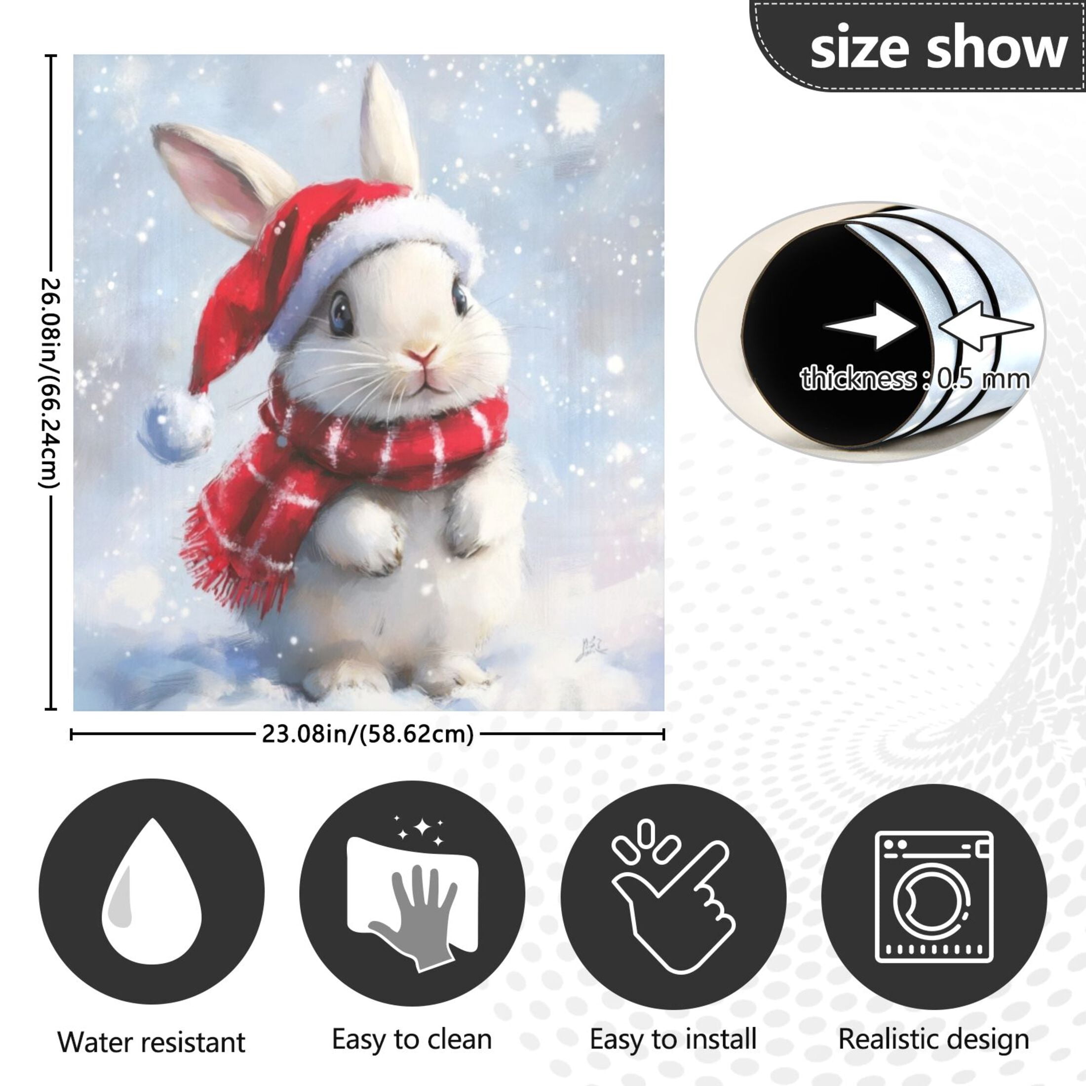 Dishwasher Magnetic Sticker 23x26 Inch Refrigerator Magnetic Sticker Washing Machine Magnetic Sticker Kitchen Panel Magnetic Sticker Home Decor Cute White Christmas Bunny