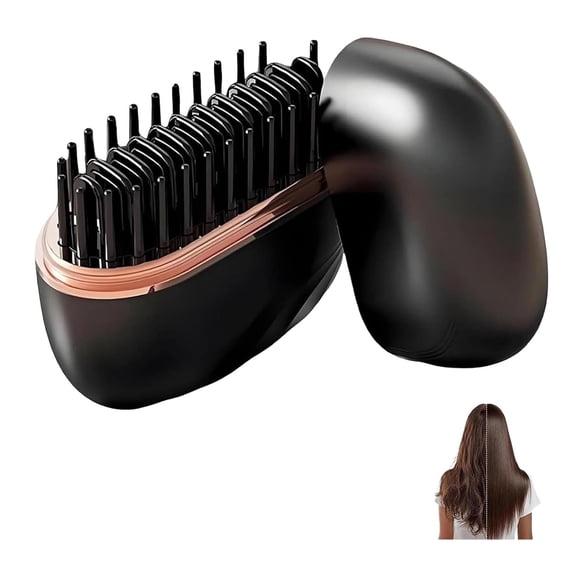 Rexfannbs Mini Hair Straightener, Portable Straightener Brush, 3-Speed Temperature Control (Black)