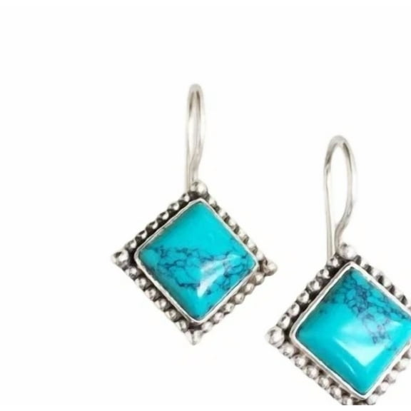 Gemifyer 925 Sterling Silver Earrings With Turquoise Stone for Women Handmade Drop Jewelry Gift