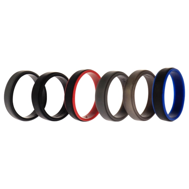 Juego de anillos escalonados de boda de silicona de 2 capas - Negro por ROQ para hombres - Anillo de 6 x 14 mm