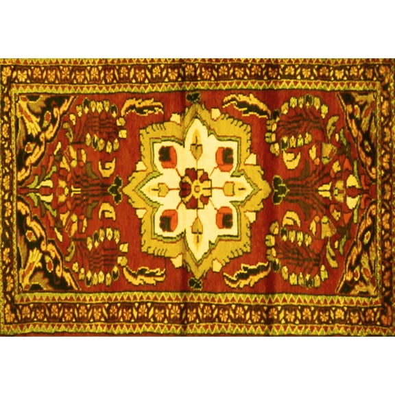 Ahgly Company Machine Washable Indoor Rectangle Persian Yellow Traditional Area Rugs, 5' x 7'