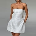 thumbnail image 3 of Strapless Jacquard Mini Dress for Women A-Line Graduation Party Dress with Back Bow and Lace-Up Corset, 3 of 7