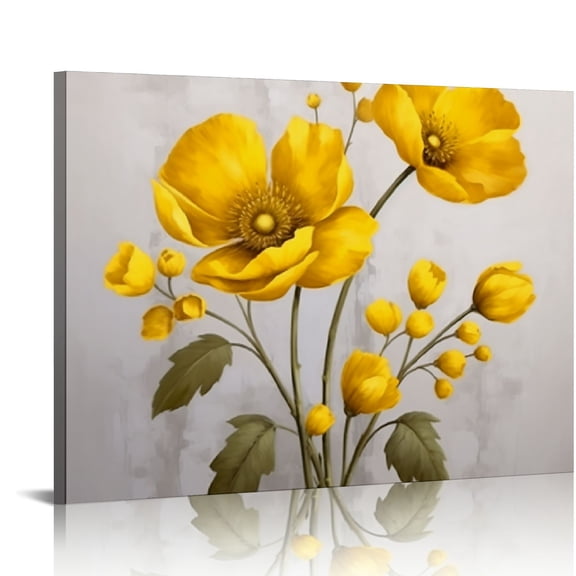Fenyluxe Yellow Flowers Canvas Print Wall Art Decorations Ready To Hang for Home Room Bathroom 16x12in