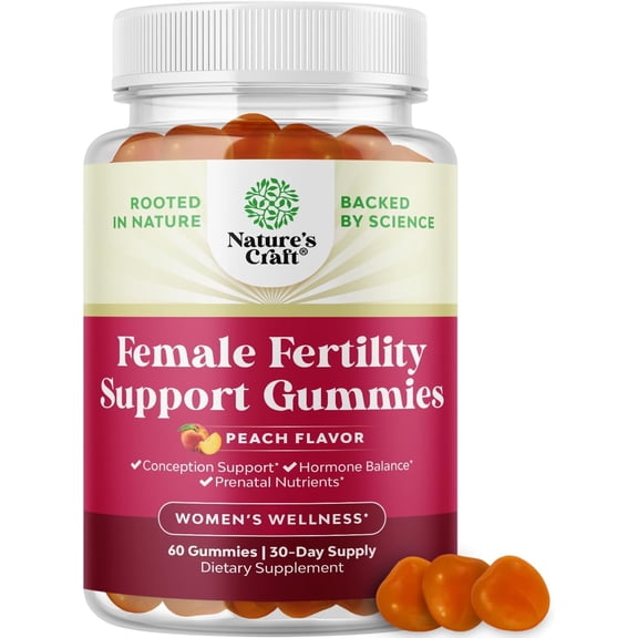 Natures Craft Fertility Support Gummies w/ Myo-Inositol and Folic Acid for Women, Juicy Pear, 60 Count