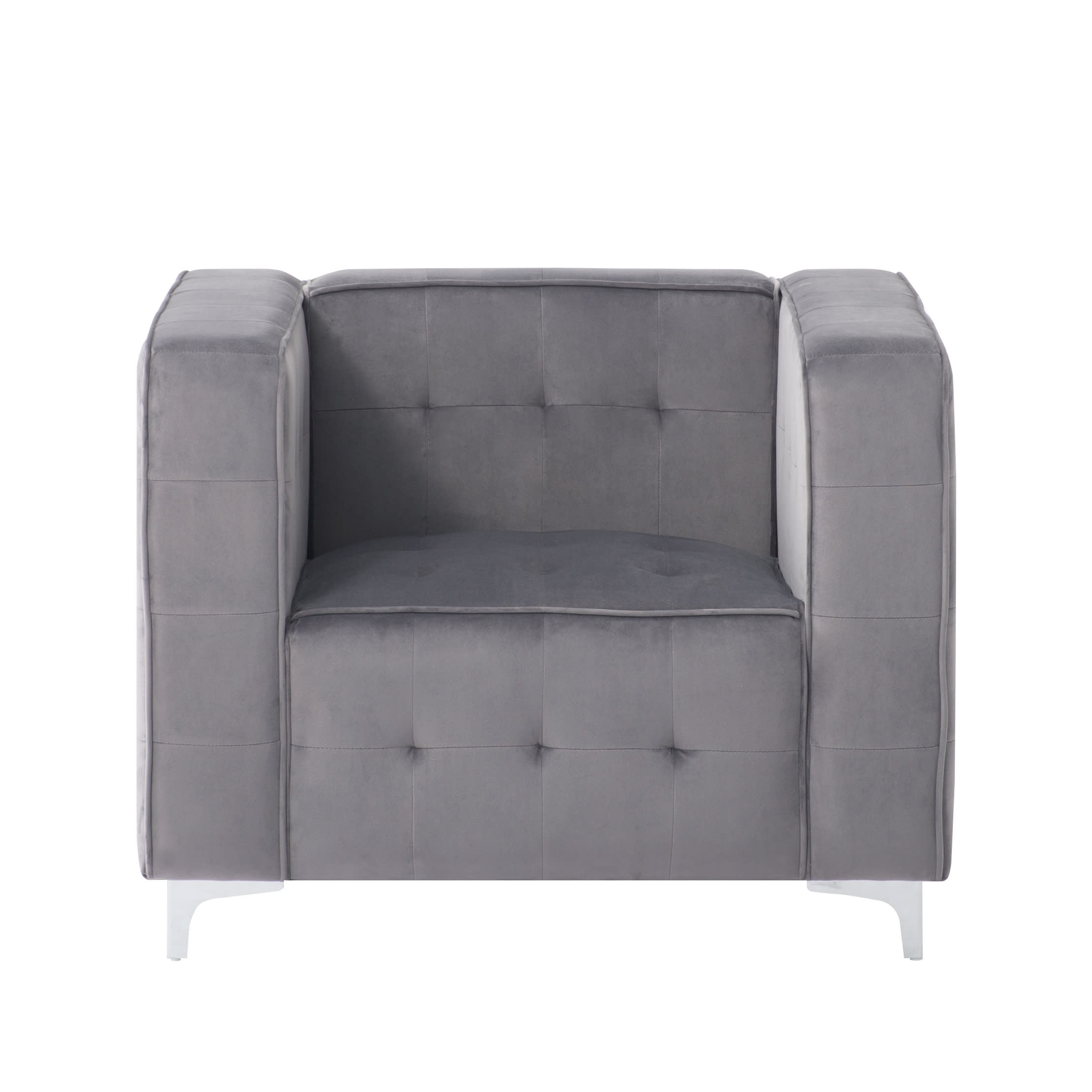 Gewnee 36.22" Velvet Tufted Accent Chair Solid Wood Frame for Living Room Dark Grey