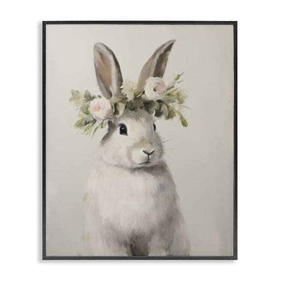 Stupell Industries French Country White Bunny Floral Crown Black Framed Giclee Art, 11 x 14, by Arlington Prints
