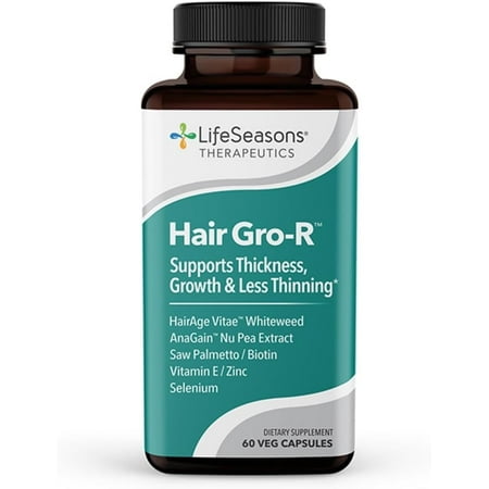 LifeSeasons Hair Gro-R - Support Thickness Growth & Less Thinning - Reduce Hair Loss & Encourage Regrowth - Biotin Zinc Selenium & AnaGain Nu Pea Extract - 60 Capsules
