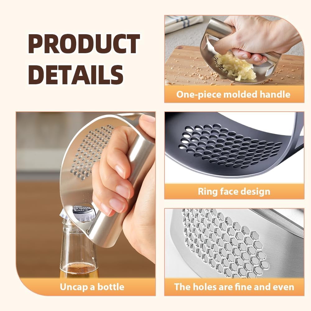 Stainless Steel Garlic Presser, Upgrade Rocker Crusher Masher with Garlic Peeling, 2026 New Portable Manual Stainless Steel Garlic Press for Home Kitchen Utensils (2)$$Home Decor, Kitchen, & Other