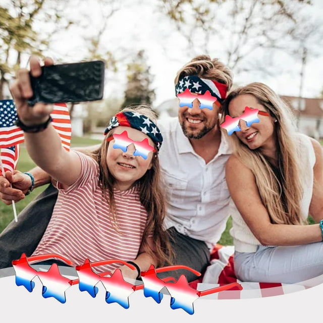 Paquete de 3 gafas de sol patrióticas en forma de estrella | Gafas UV380 Rojo, Blanco, Azul - 5.51x5.51x2.68in | Accesorios de accesorios para fiestas del Día de la Independencia y del Trabajo