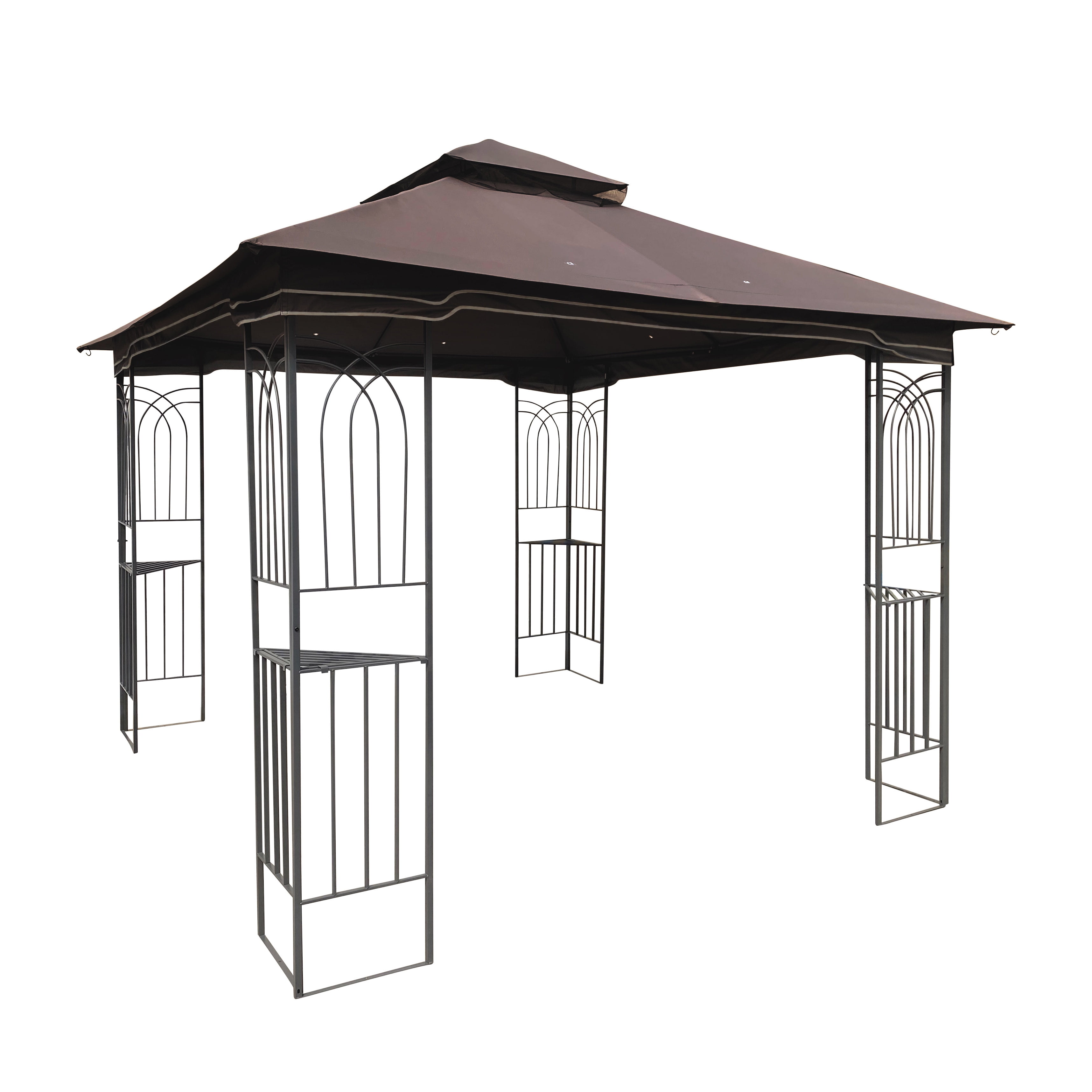 Outdoor Patio Gazebo 10x10 with Double Roof & Mosquito Net, Steel Frame Canopy Tent with Detachable Mesh Screens on All Sides, Backyard Shelter for Garden, Brown