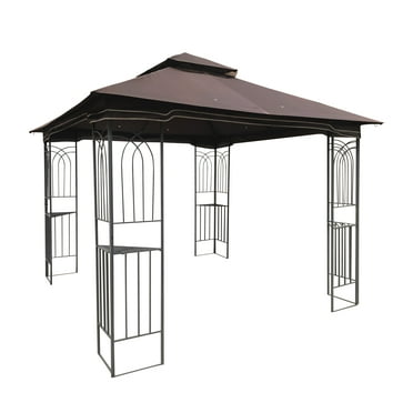 10x10 Double Roof Outdoor Patio Gazebo Canopy Tent with Detachable Mosquito Net, Ventilated Design for Lawn, Garden, Backyard and Deck - Brown Top