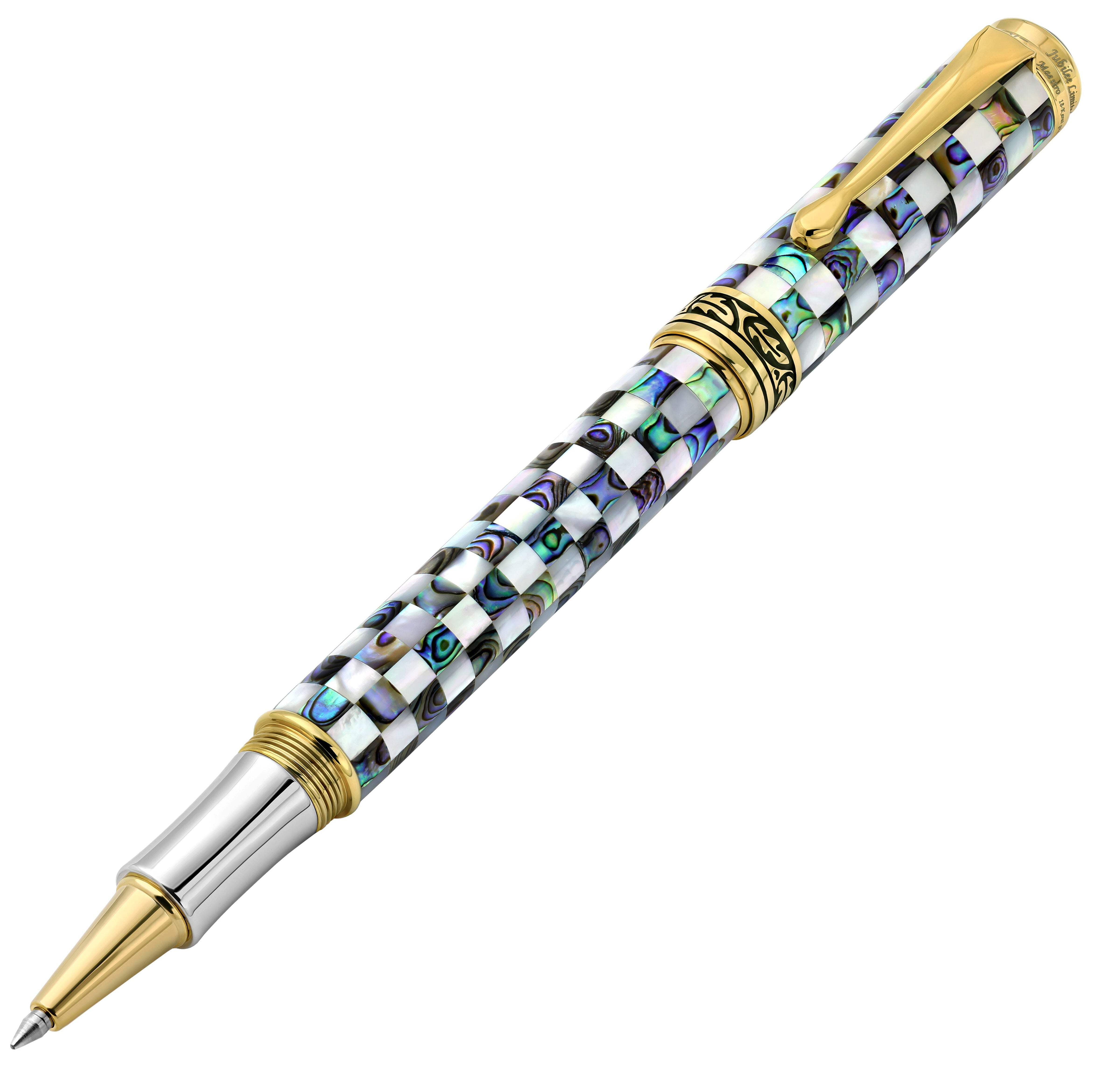 Xezo Xezo Maestro® Jubilee Classic of The Ocean Rollerball Pen - Paua Abalone  Oceanic White Mother of Pearl, 18K Gold Plated