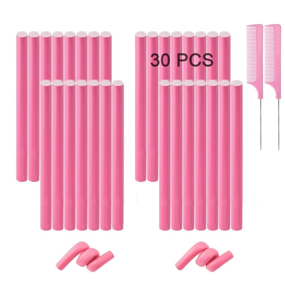 CAILDANL Flexible Curling Rods, 30Pcs Twist Foam Rollers for Long and Short Hair, No Heat Bendy Curlers, Pink