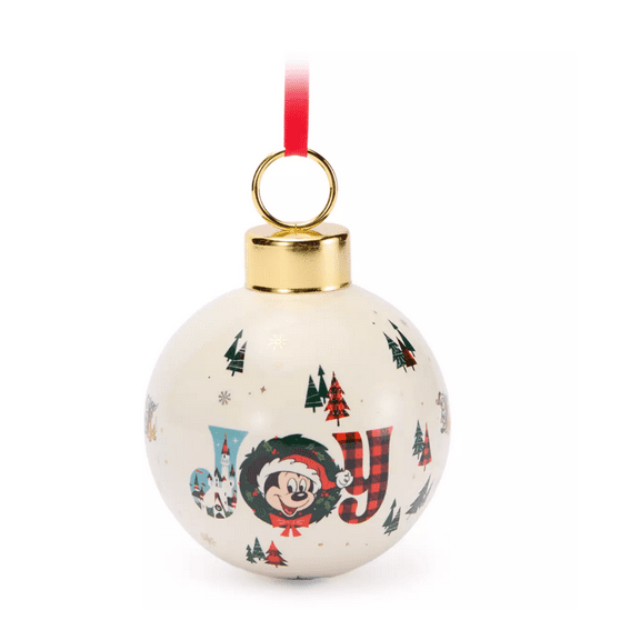 Disney Parks Mickey Castle Plaid Joy Ball Christmas Ornament New with Tag
