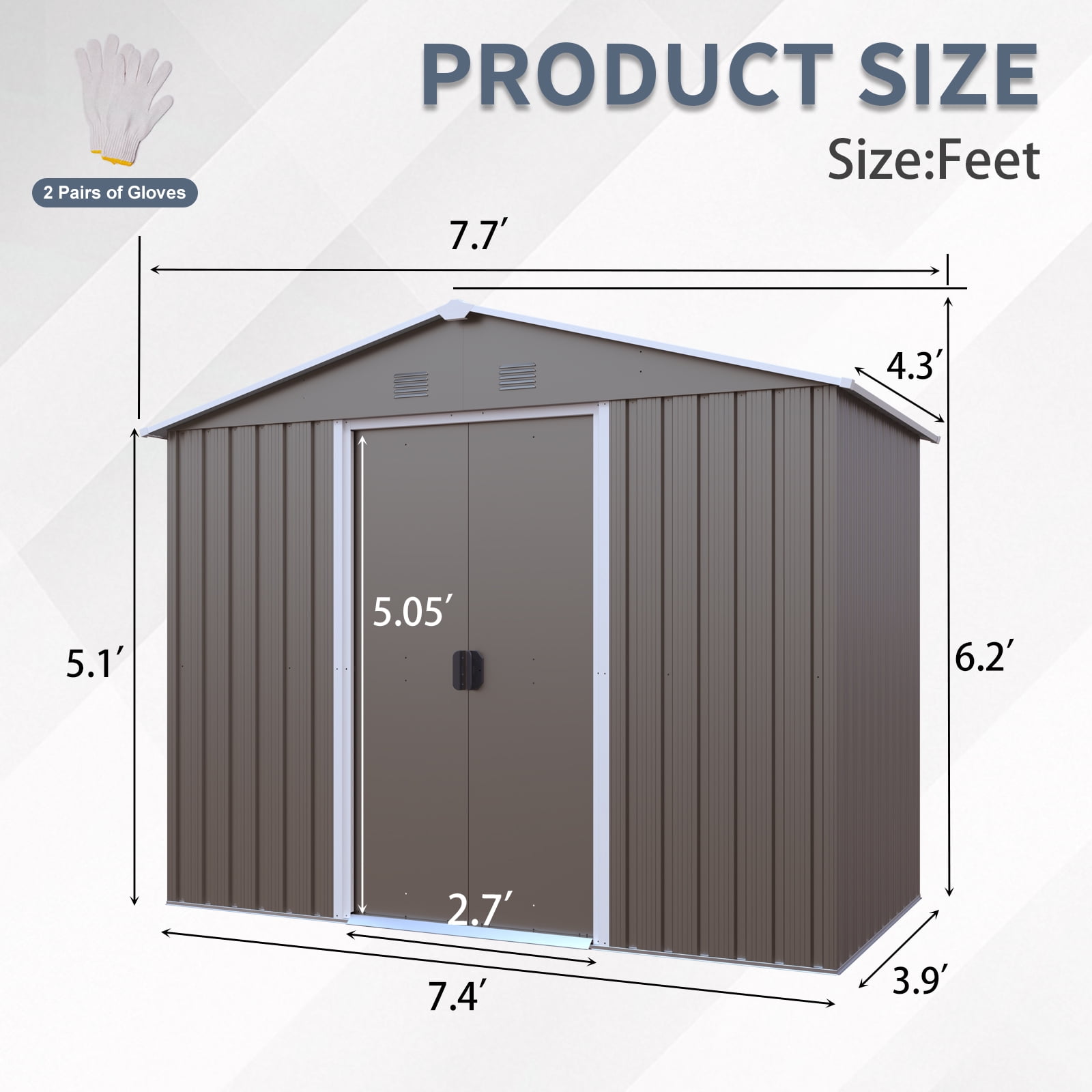 Olurrisa 8x4ft Gray Outdoor Metal Storage Shed with Metal Foundation, Galvanized Steel Lockable Shed with Sliding Doors