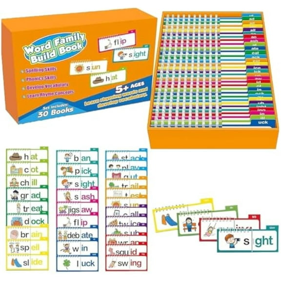 Lorynel Books, Shomily/Slynora Flip Books, Rowgins-Official Reading Cards, Rogins FlipBook, Word Family Build Book, Touch and Read Phonics Word Match, 30 Read and Rhyme FlipBooks (1 Set, 1)