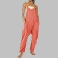 thumbnail image 4 of Olyvenn Jumpsuit for Women Dressy Casual Loose Sleeveless Spaghetti Strap Stretchy Wide Leg Long Pant Romper With Pockets Orange XXL, 4 of 7