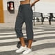 thumbnail image 1 of TaTaai Women's High Waist Linen Pants Elastic Drawstring Waistband with Decorative Ruffles Loose Straight Leg Cropped Length Casual Trousers Featuring Side Pockets Gift, 1 of 7
