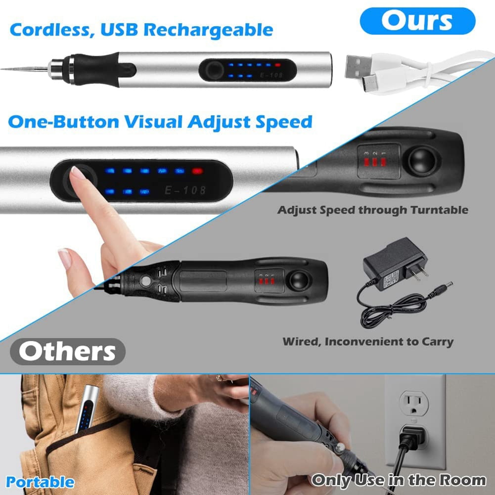 Electric Engraving Pen Kit,Cordless Rechargeable Grinding Pen with 35 Bits,for Carving Glass Jewelry Wood Stone Manicure