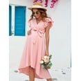 thumbnail image 4 of Yesfashion Women's Maternity Smocked Fly Sleeve Summer Dress V Neck Boho Ruffle Casual Swing Midi Dress Baby Shower Photoshoot, 4 of 8