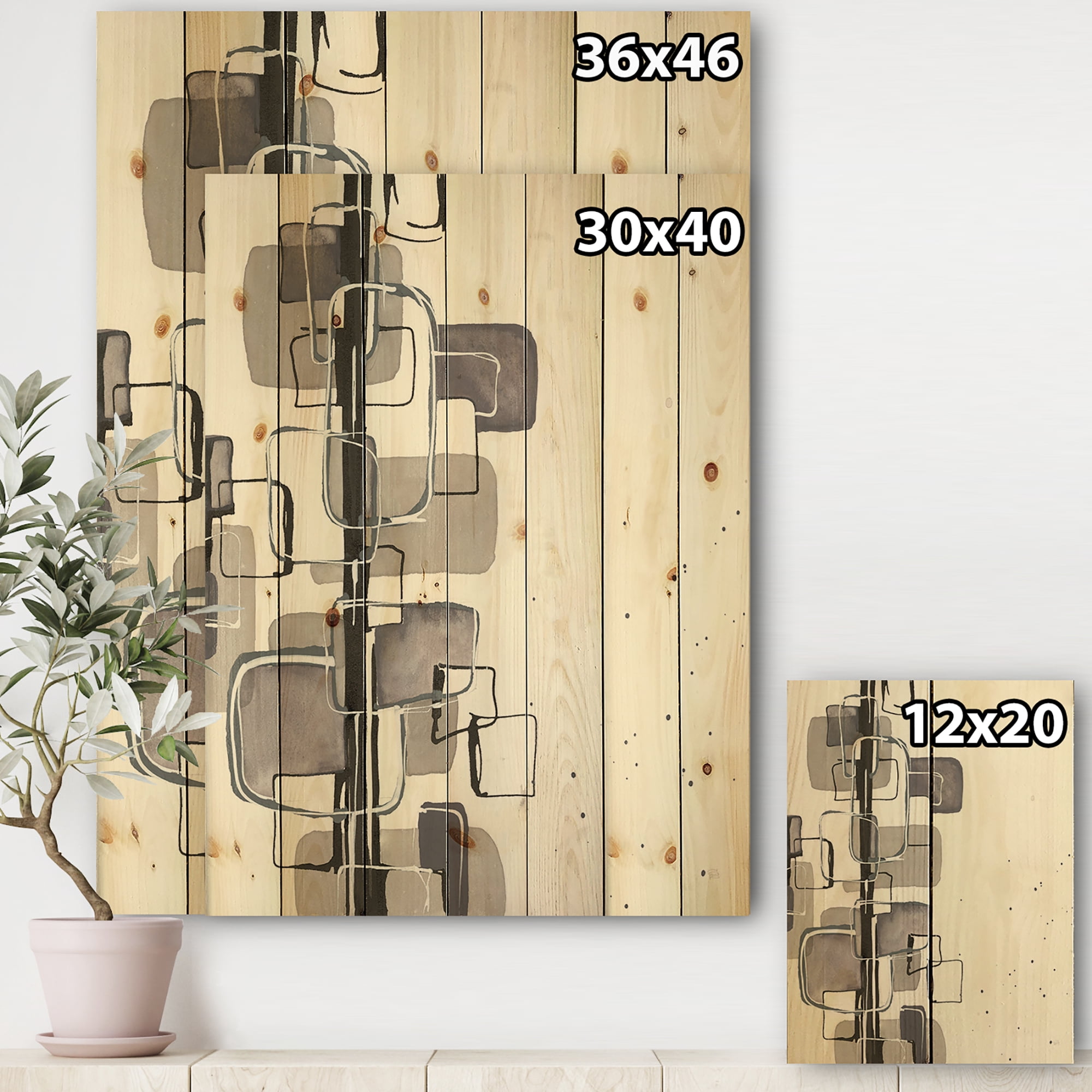 Designart 'Abstract Glam Dancing shape IV' Modern & Contemporary Print on Natural Pine Wood
