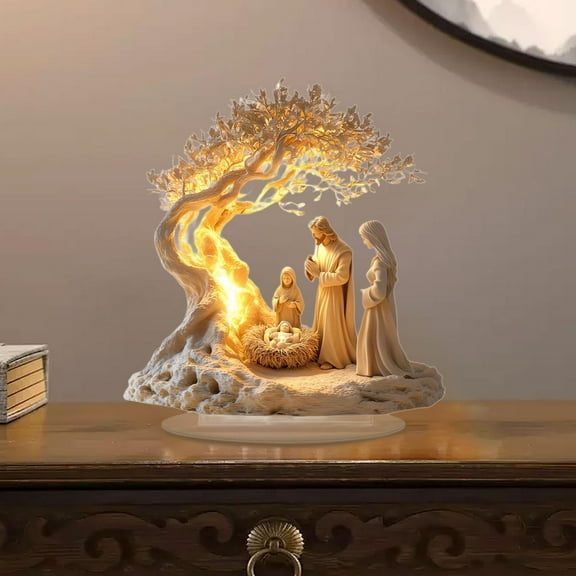 menolana Christmas Statue Jesus Birth Figurine for Home Decor Collectible Acrylic Sculpture Ornament for Living Room Hallway Bookshelf