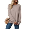 thumbnail image 5 of Quealent Crewneck Sweatshirts for Women Pullover Long Sleeve High Low Side Split Hem Basic Fall Fashion Sweatshirt Top Khaki for Size M, 5 of 7