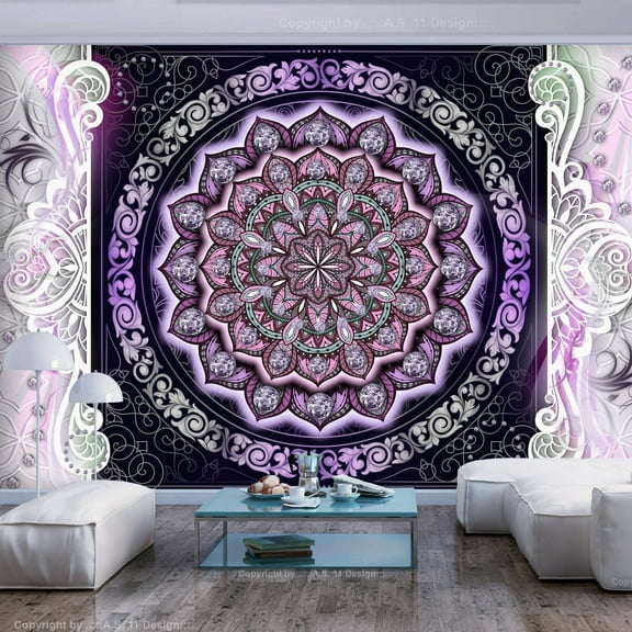 Tiptophomedecor Peel and Stick Zen Wallpaper Wall Mural - Stained Glass Mandala - Removable Wall Decals