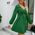 thumbnail image 4 of Elainilye Fashion Vacation Dresses for Women Long Sleeve Solid Color V-Neck Short Skirt Casual Dress,Green, 4 of 6