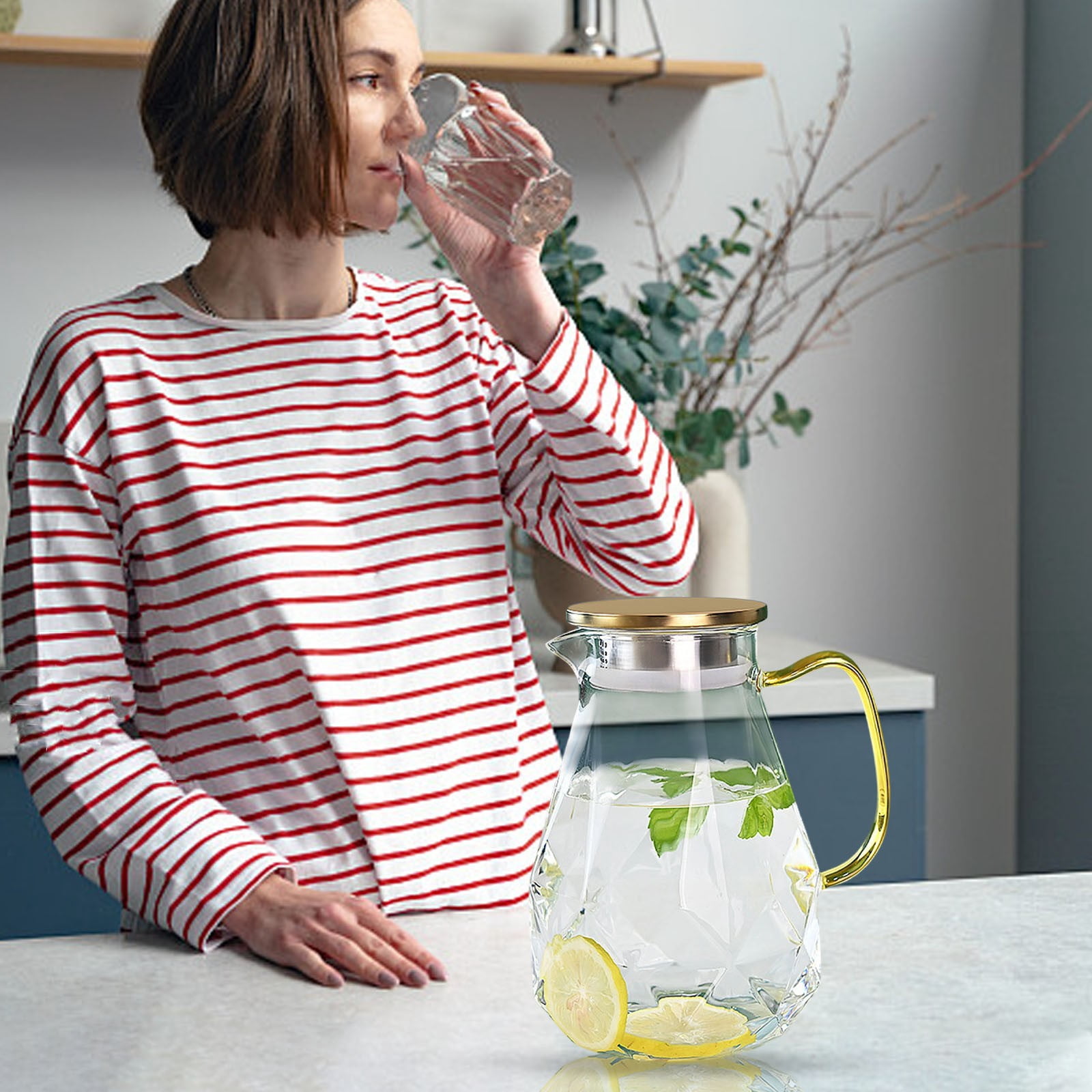 Thickened Large-Capacity Diamond Glass Water Bottle with Stainless Steel Lid - Safe, Durable Design for Hydration and Stylish Serving