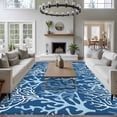 thumbnail image 3 of 8'x10' Area Rugs, Navy Blue Coral Coastal Indoor Outdoor Area Rug for Living Room Bedroom, Ocean Nautical Seaside Beach Washable Bathroom Rugs Kitchen Floor Carpet Mats Home Decor Aesthetic, 3 of 8