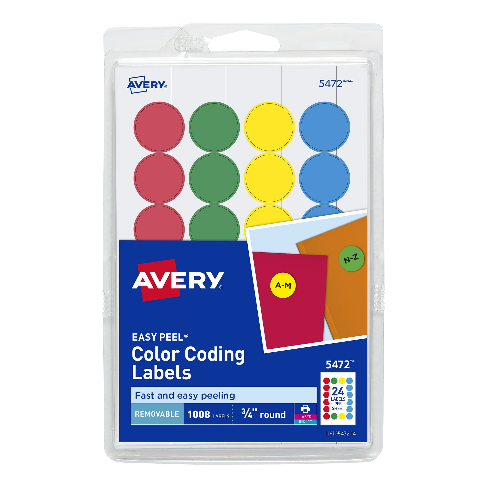 Avery Color Coding Labels, 3/4" Round, Paper, Removable, Assorted Colors, Laser/Inkjet, 1008 Labels
