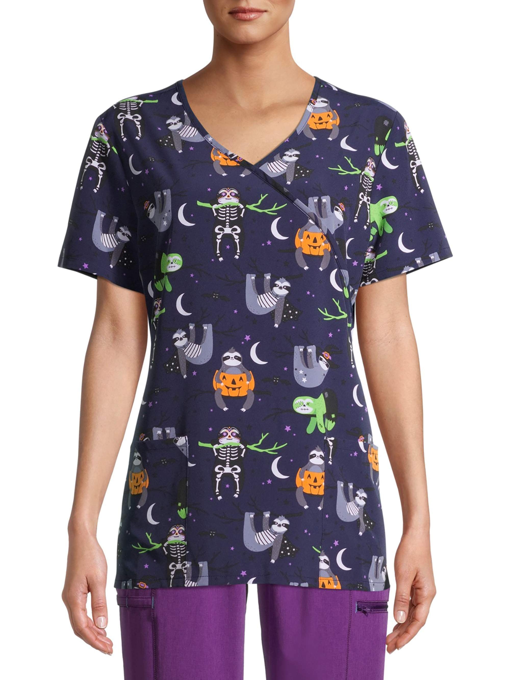Scrubstar Scrubstar Halloween "Spooky Sloths" Women's Mock Wrap Print