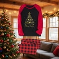 thumbnail image 2 of Eygvbb Christmas Pajamas Women Matching Family Pajama Set Raglan Long Sleeve Tee Golden Christmas Tree Graphic Plaid Long Pants Two Piece Sleepwear Cozy Loungewear, 2 of 4