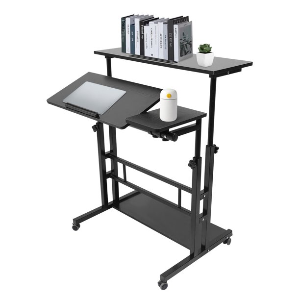 ZhdnBhnos Rolling Laptop Desk Adjustable Height Home Office Mobile