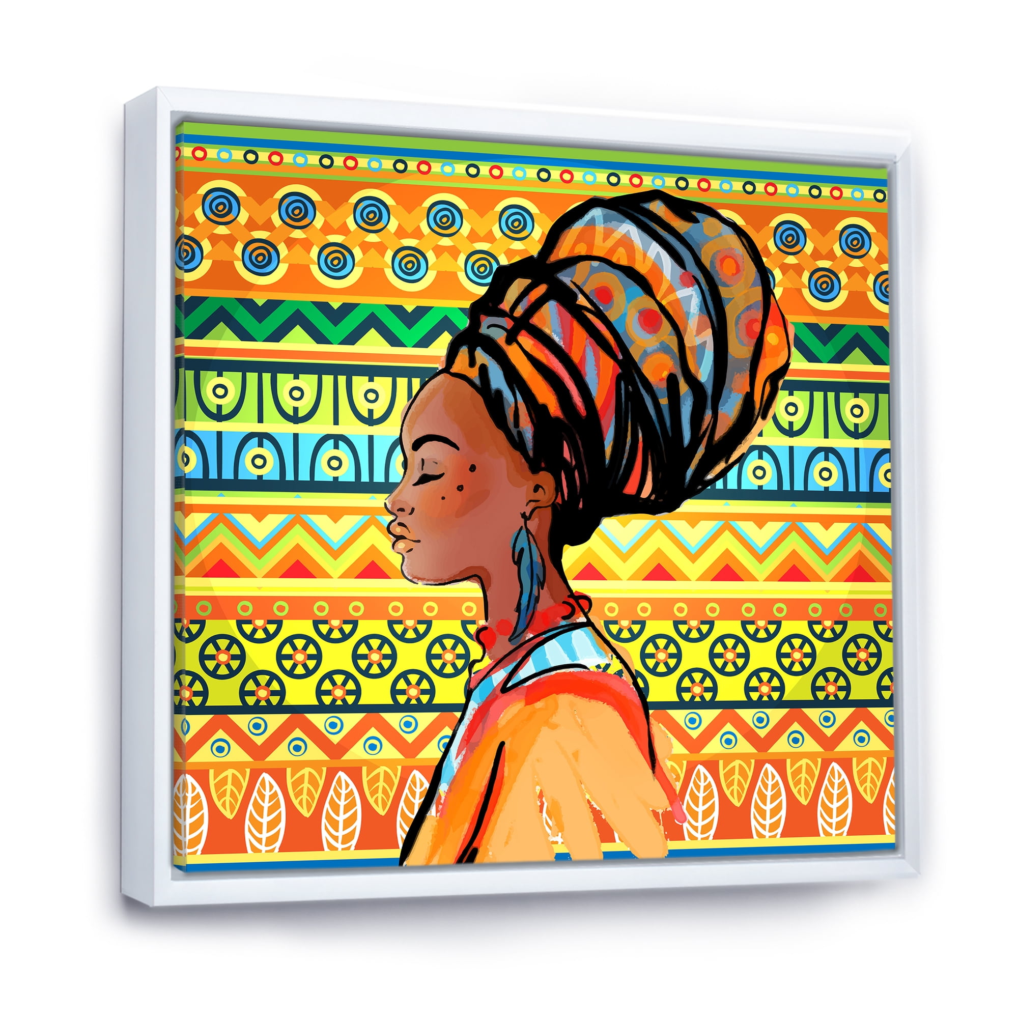 Designart 'African American Woman Portrait with Turban III' Modern Framed Canvas Wall Art Print
