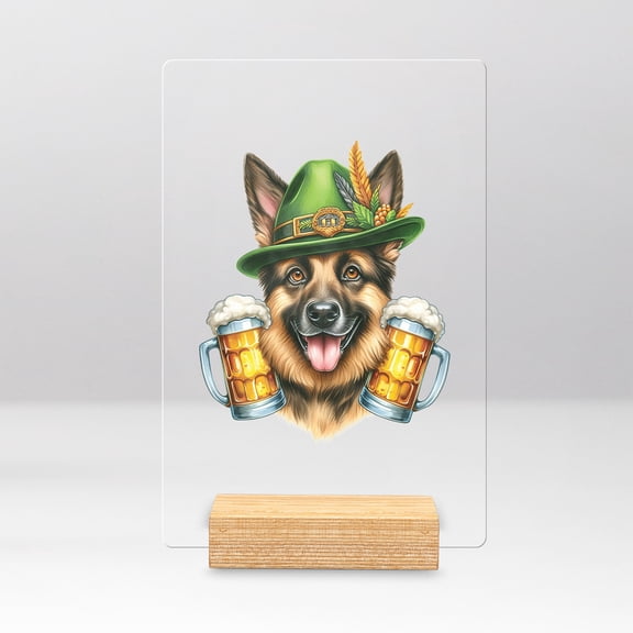Best German Shepherd Dad Proud Beer Lover Happy Oktoberfest Acrylic Plaque Sign Ashwood Base Alsatian Dog Lover Gifts Home Desk Decor - 02016