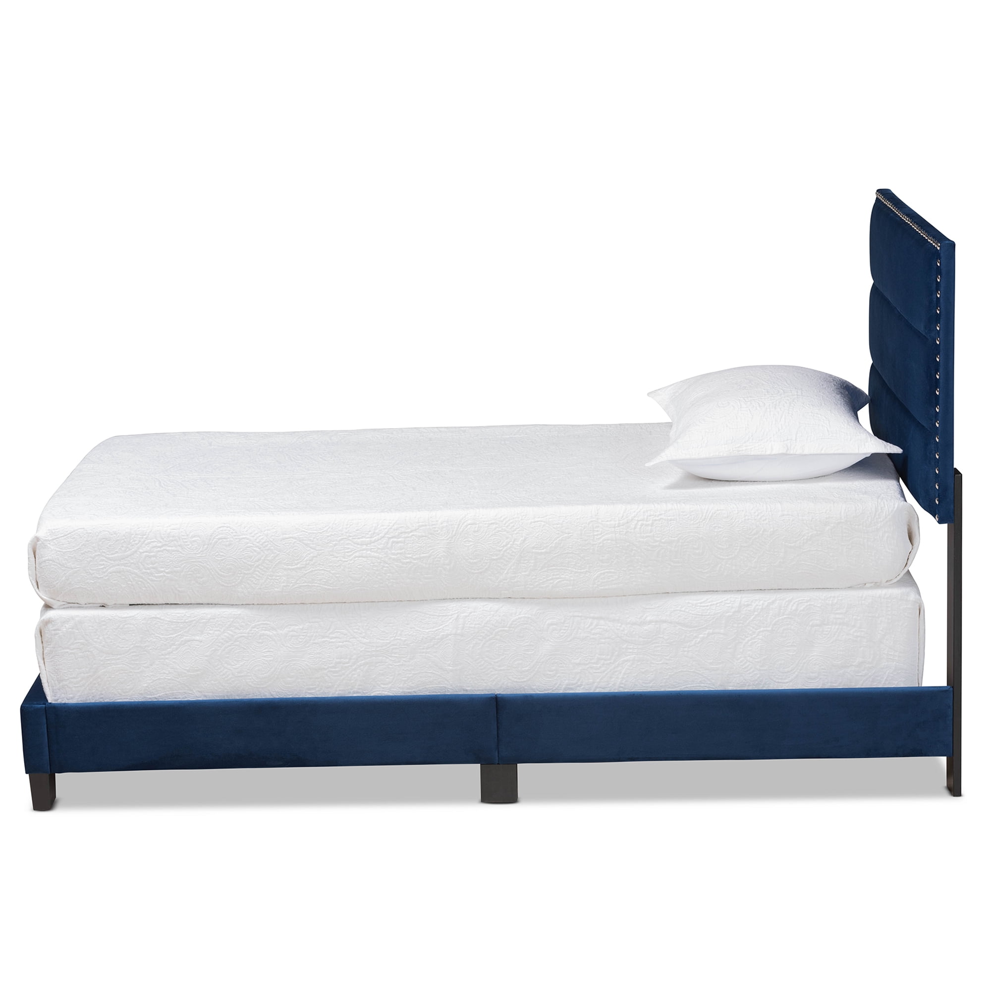 Baxton Studio Tamira Contemporary/Modern Velvet Tufted Panel Bed, Twin, Navy Blue/Black