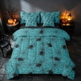 thumbnail image 2 of Homewish Spider Web King Bedding, Happy Halloween King Bed in a Bag, Teal Cyan, Black Reversible 7pcs, 2 of 7
