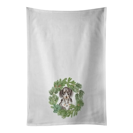 

Dachshund Puppy Dappled Christmas Wreath White Kitchen Towel Set of 2 19 in x 28 in