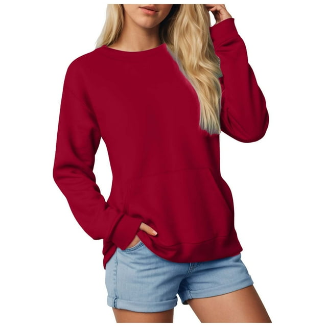 Splozh Chandail en Molleton pour Femmes Manches Longues Chemises pour Femmes Décontracté Grande Taille Col Rond Chandail en Molleton Chandail Automne Tendance Chandail en Molleton Vêtements d'Hiver Vin,G