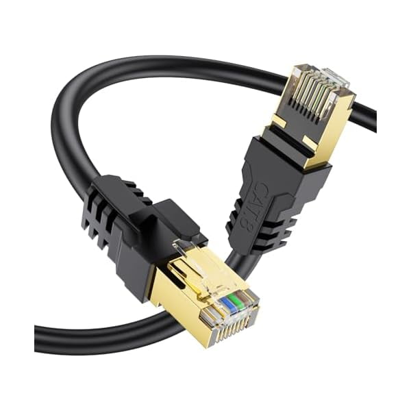 wonima11 50FT Cat 8 Ethernet Cable,High Speed 40Gbps,2000Mhz,26AWG,Gold Plated RJ45 Connector,for Outdoor&Indoor Weatherproof UV,for/PC/Modem/Router/Gaming,Faster Than Cat7/Cat6/Cat5