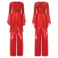 thumbnail image 2 of iiniim Liturgical Dancewear for Women Flared Sleeve Sequin Praise Dance Tunic with Wide Leg Pants Red XL, 2 of 7