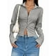 thumbnail image 2 of Camisa Corta A Rayas con Botones y Larga Ajustada para Mujer, Blusa de Trabajo Gris M, 2 of 10
