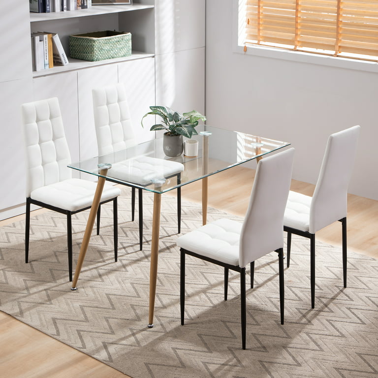  Glass Dining Table Set for 4,Rectangle Dinner Table