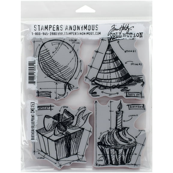 Tim Holtz Cling Stamps 7"X8.5"-Birthday Blueprint